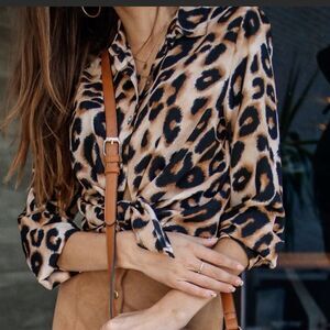 Forever‎ 21 Leopard Print Oversized Button-Up Shirt S NWT